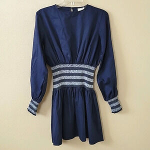 ESCVDO Santos Navy Blue Smocked Dress - Size Small